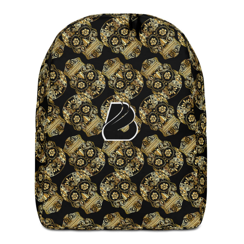 Minimalistischer Rucksack N°10 mit schwarz-goldenem Muster, ideal für den täglichen Gebrauch mit verborgenem Fach und Laptoptasche.