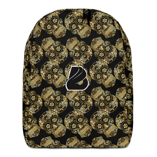 Minimalistischer Rucksack N°10 mit schwarz-goldenem Muster, ideal für den täglichen Gebrauch mit verborgenem Fach und Laptoptasche.