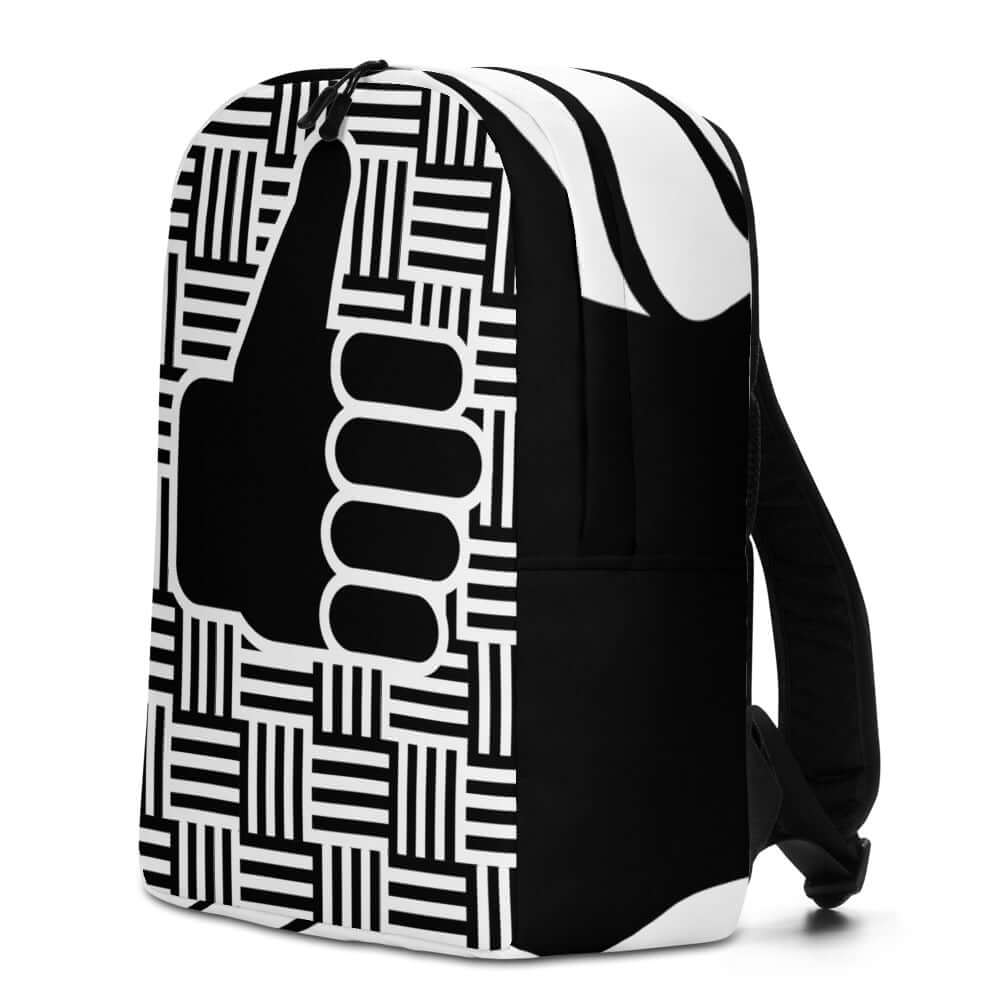Minimalistischer Rucksack N°0 with modern pattern design, hidden back pocket, and laptop compartment, ideal for everyday use.