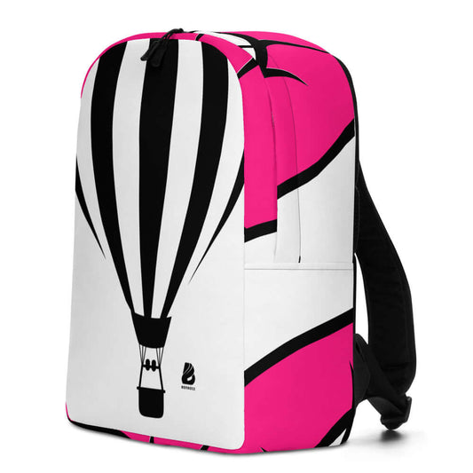 Minimalistischer Rucksack N°13 mit schwarzem Heißluftballon-Design und verstecktem Fach, ideal für Laptop und sichere Aufbewahrung.