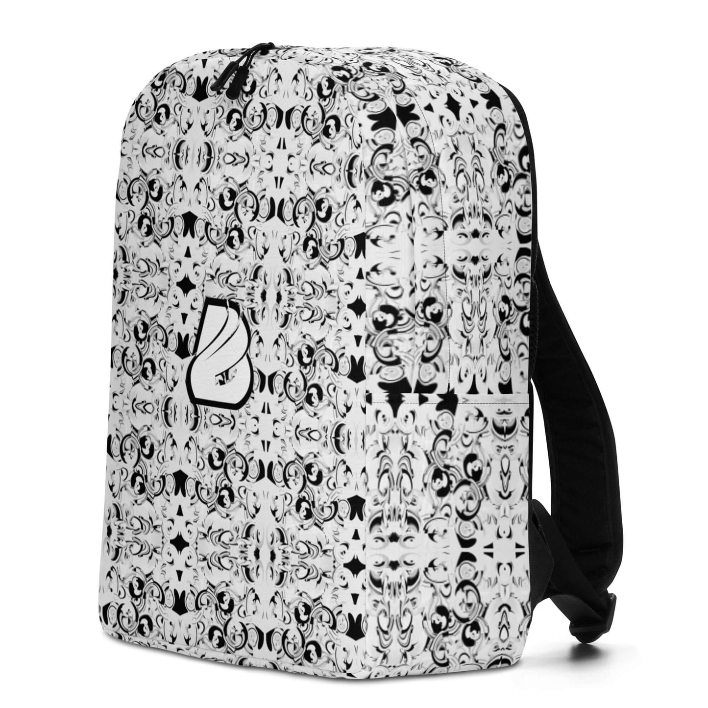 Minimalistischer Rucksack N°15 in schwarz-weiß, mit zusätzlichem Laptopfach und verstecktem Fach, ideal zum sicheren Aufbewahren von Habseligkeiten.