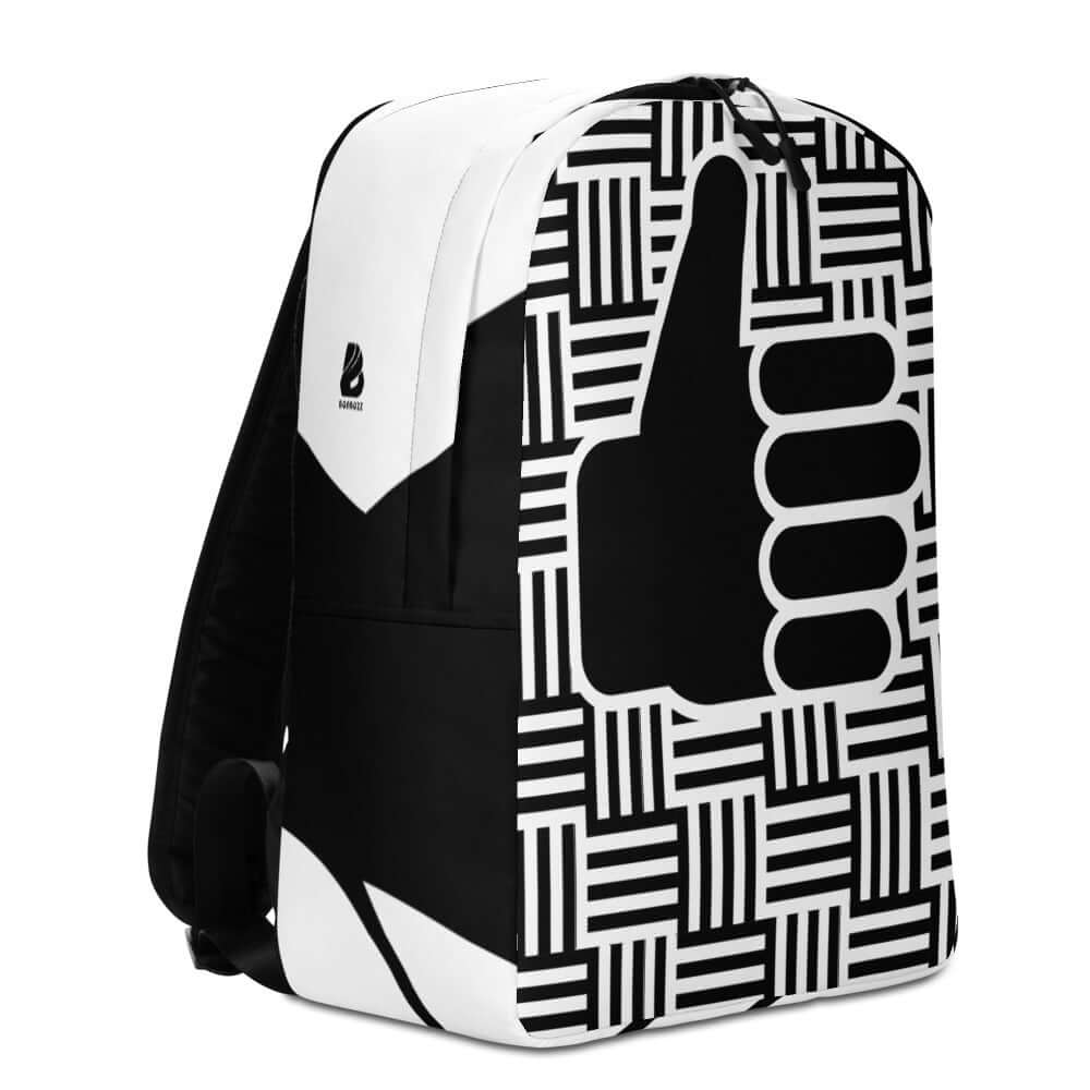 Minimalistischer Rucksack N°0 with laptop compartment and hidden pocket, featuring black and white geometric design.