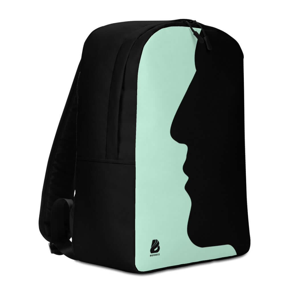Minimalistischer Rucksack N°2 with unique face silhouette design, spacious interior including laptop pocket, hidden back compartment, 20L volume.