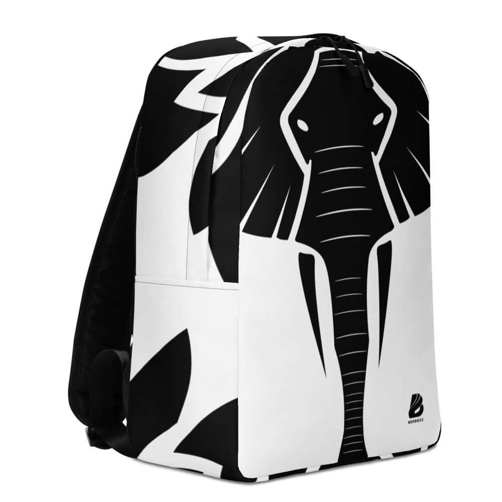Minimalistischer Rucksack N°12 mit Elefanten-Design, viel Platz und Laptopfach, hergestellt aus 100% Polyester, perfekte Wahl für unterwegs.
