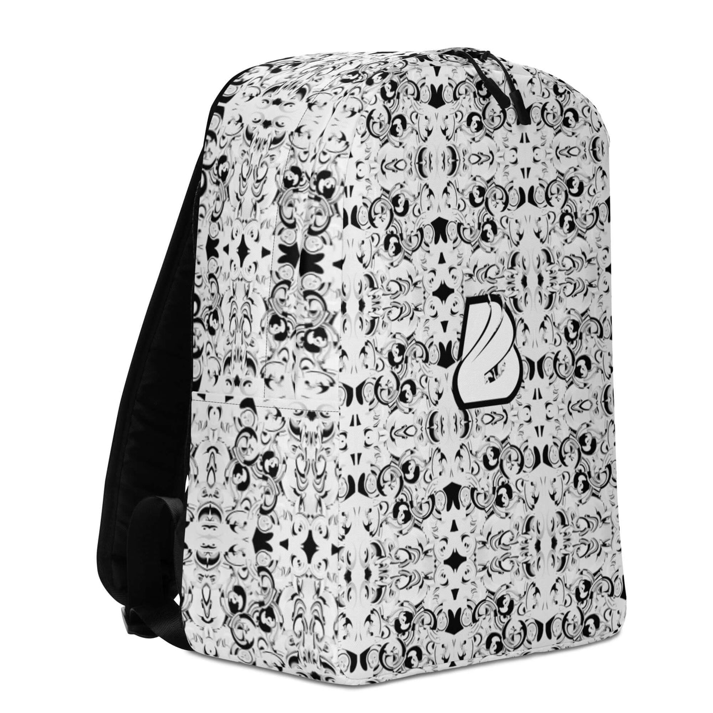 Minimalistischer Rucksack N°15 in weiß-schwarz Muster, perfekte Wahl für Alltag mit viel Stauraum und verstecktem Fach für Wertsachen.