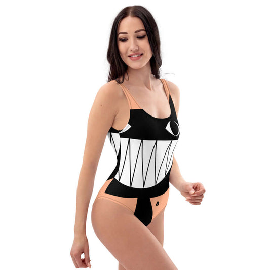 Model in Einteiliger Badeanzug N°10 with unique design, featuring a flattering fit ideal for beach or pool wear.