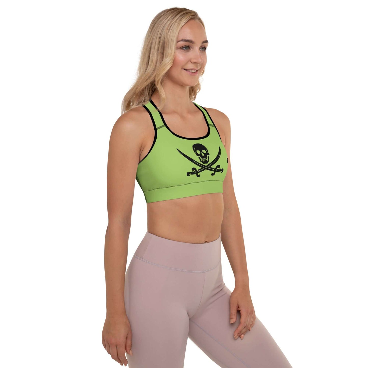 Woman wearing a green Gepolsterter Sport-BH N°3, showcasing comfort and support for workouts.