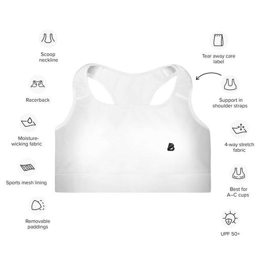 Gepolsterter Sport-BH N°4 mit Racerback, feuchtigkeitsabsorbierendem Stoff und herausnehmbaren Polstern, ideal für Workouts.