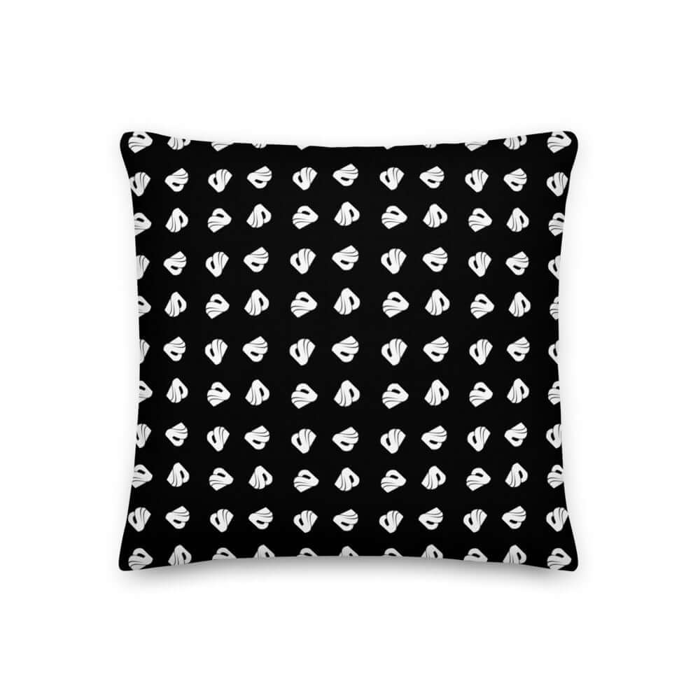 Premium-Kissen N°1 with black and white pattern, plush polyester cover, and linen feel, hidden zipper, stylish home decor accessory.