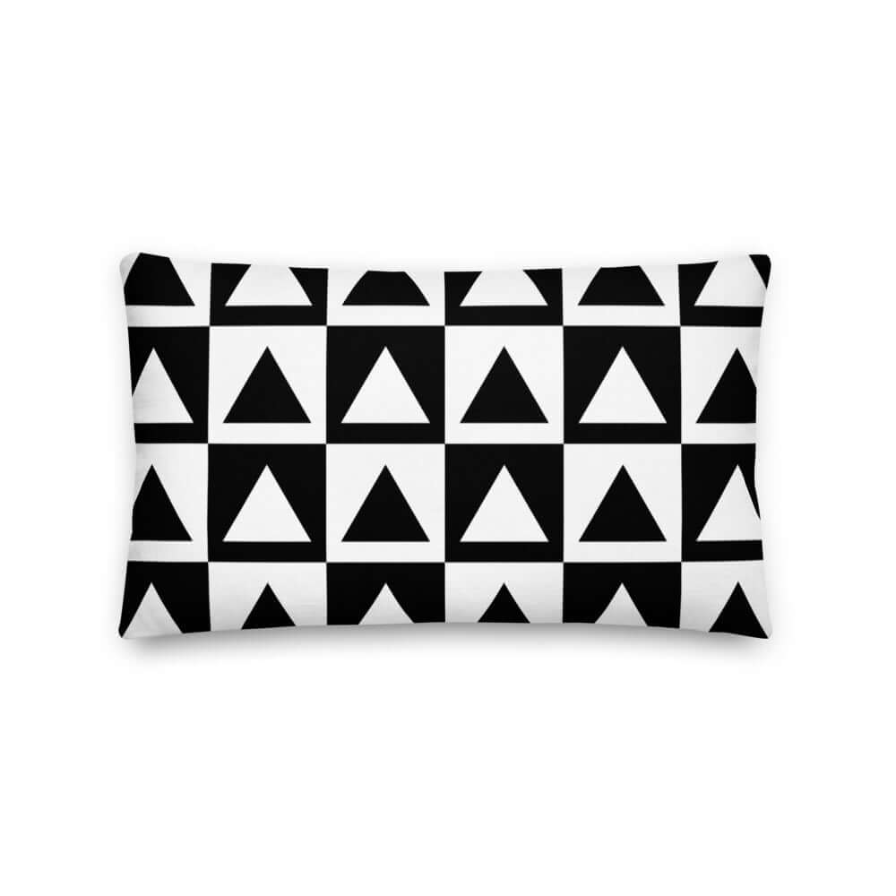 Premium-Kissen N°2 with black and white geometric triangles pattern, perfect for adding luxury and color to any home decor.