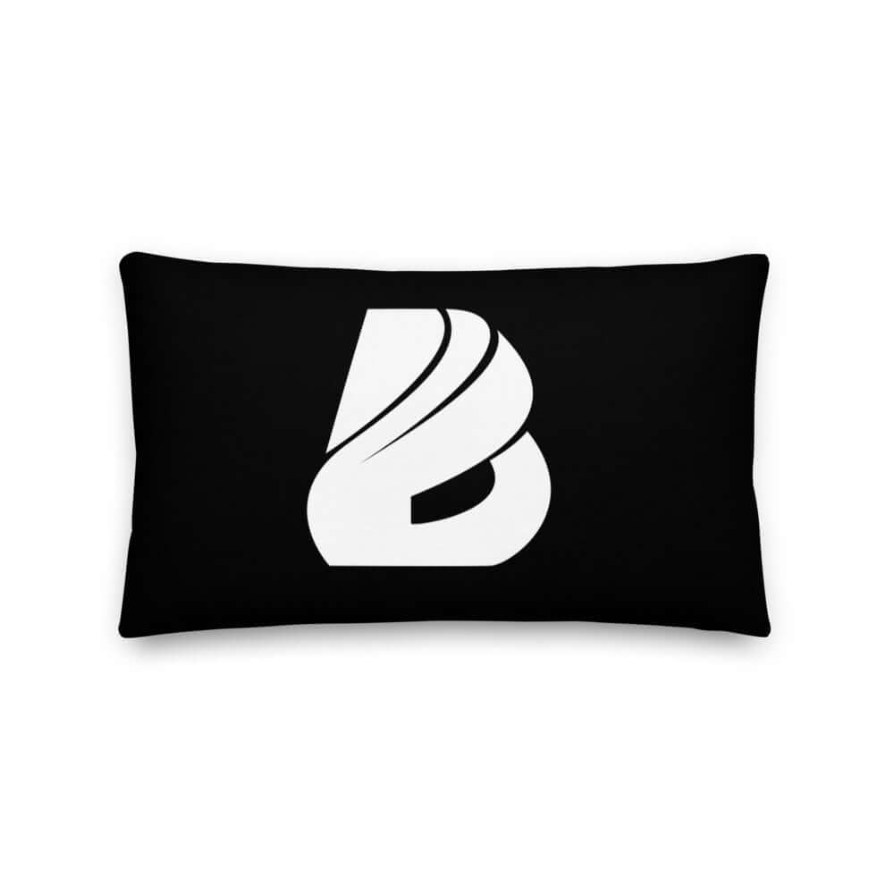 Premium-Kissen N°2 with black cover featuring a stylish logo, perfect for adding luxury and color to any room.