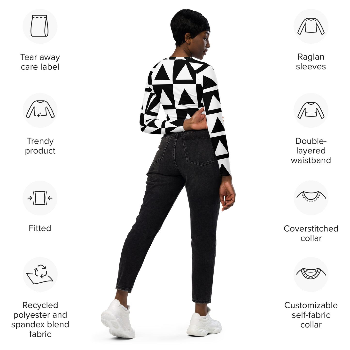 Recyceltes Langarm Crop Top mit Allover-Druck