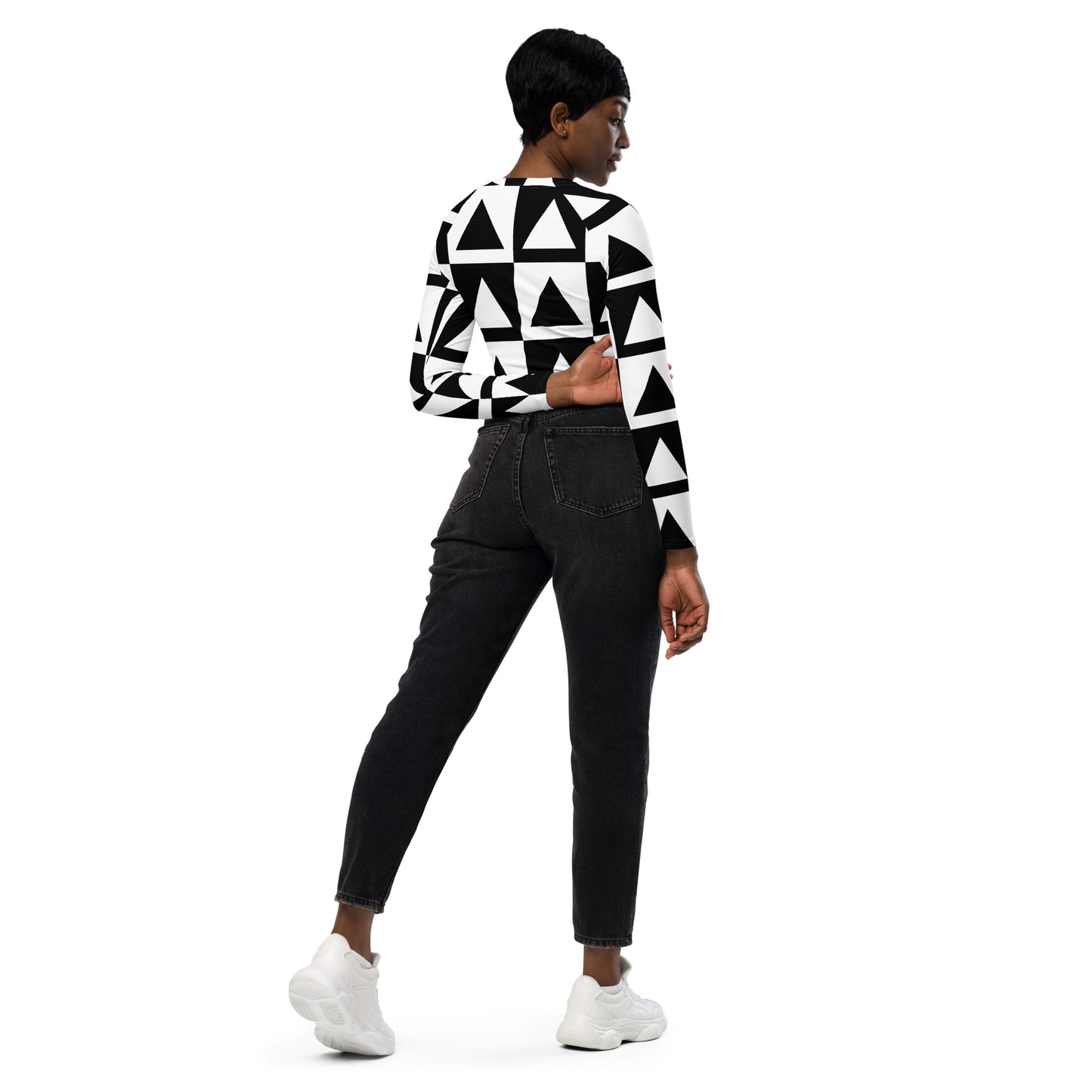 Recyceltes Langarm Crop Top mit Allover-Druck
