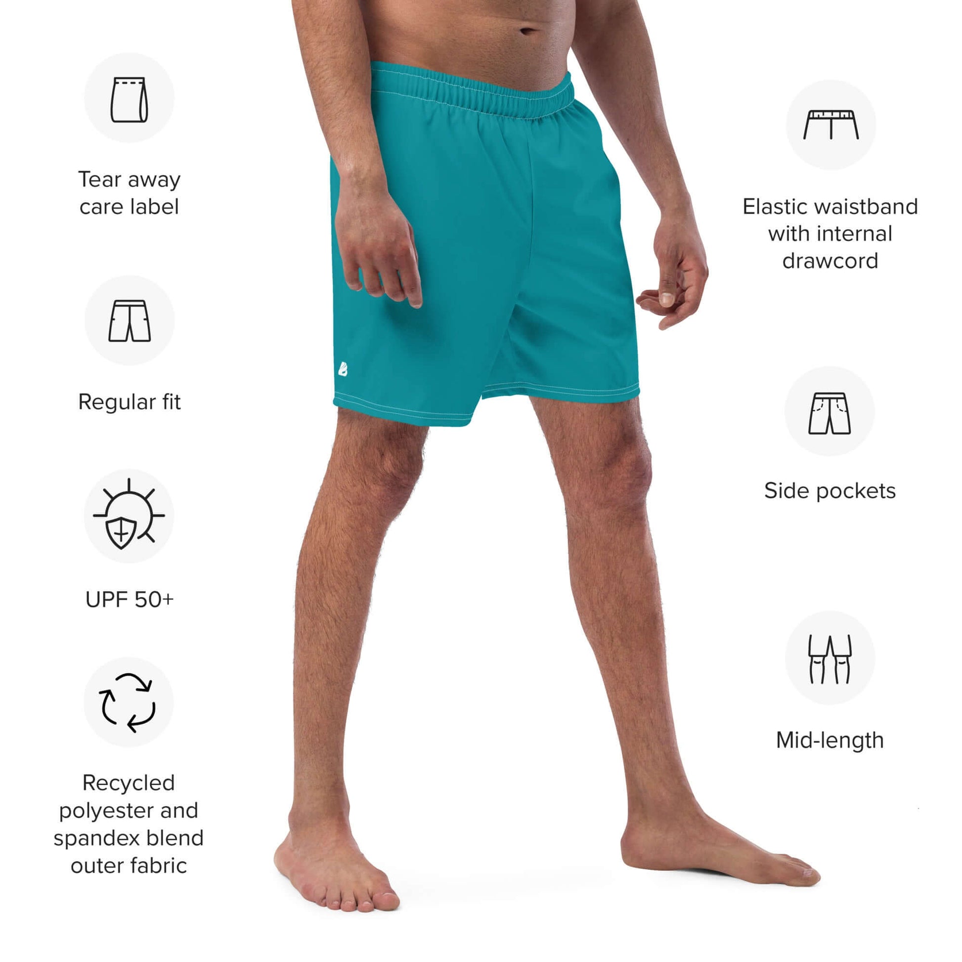 Herren-Badehosen N°10, turquoise swim shorts with UPF 50+, elastic waistband, and side pockets. Quick-drying and breathable.
