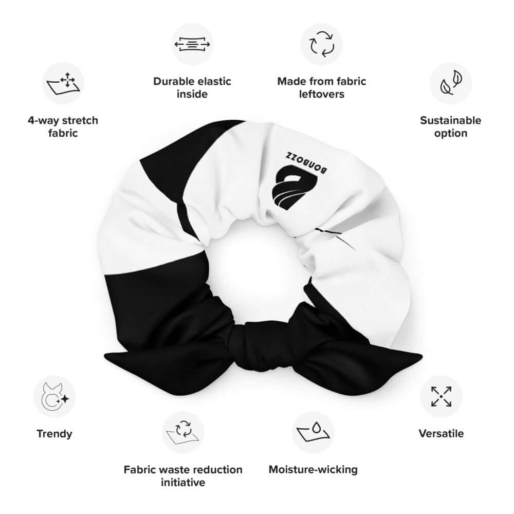 Scrunchie N°0 featuring stylish design, durable elastic inside, made from fabric leftovers, sustainable and trendy accessory.