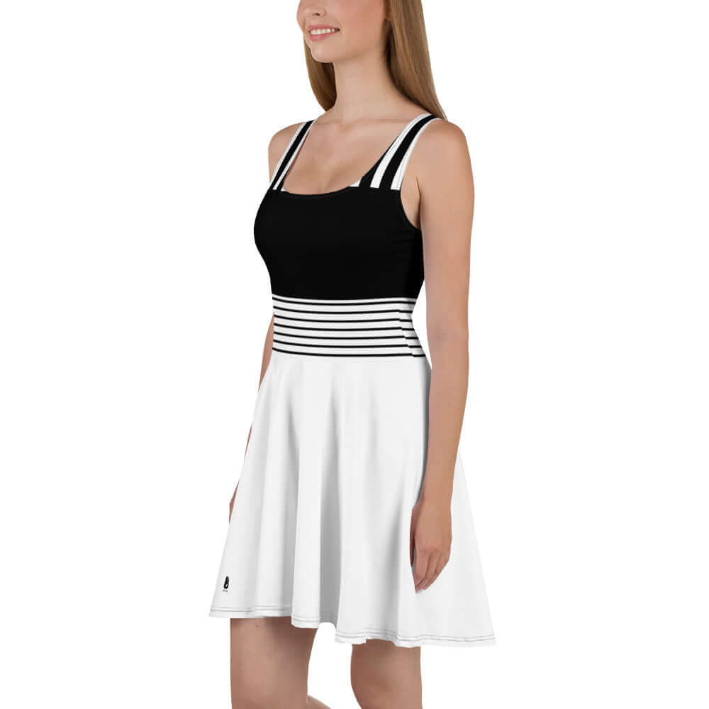 Ärmelloses Skater-Kleid N°1 mit ausgestelltem Rock in Schwarz und Weiß