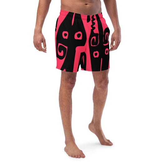 Herren-Badehosen N°1 in pink and black with quick-dry fabric and multiple pockets.