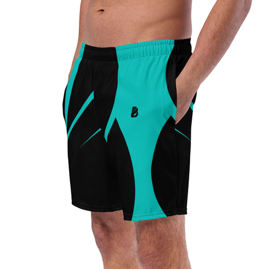 Herren-Badehosen N°3 in Türkis und Schwarz mit Taschen und atmungsaktivem Design. Perfekt für den Sommer, schnell trocknend.