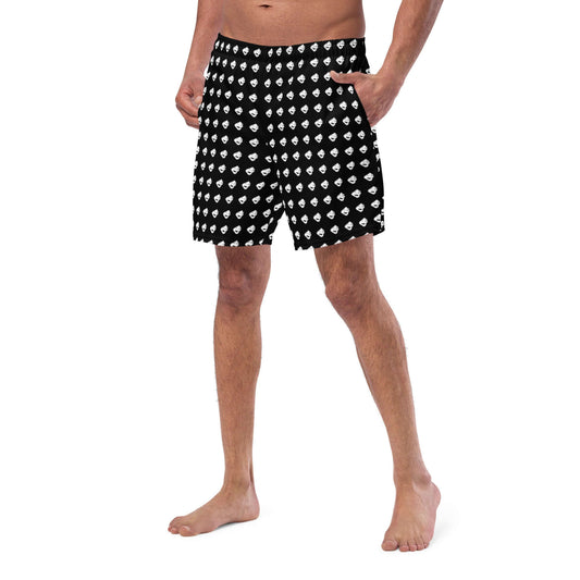 Herren-Badehosen N°8 in schwarz mit Muster, schnell trocknend, atmungsaktiv, ideal für den Sommer, aus recyceltem Polyester.