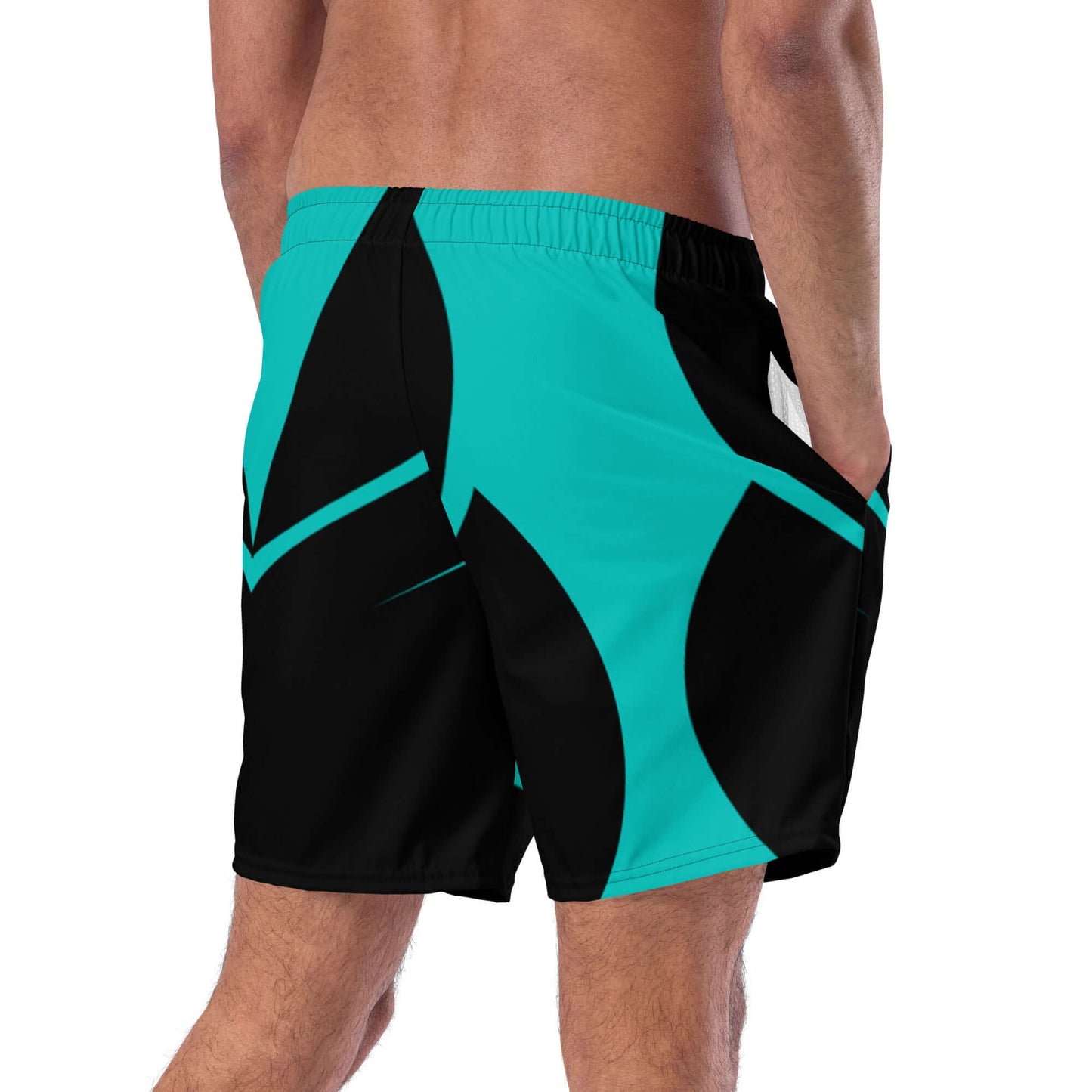 Herren-Badehosen N°3 in schwarz und türkis mit Taschen und schnelltrocknendem Material, ideal für den Sommer.