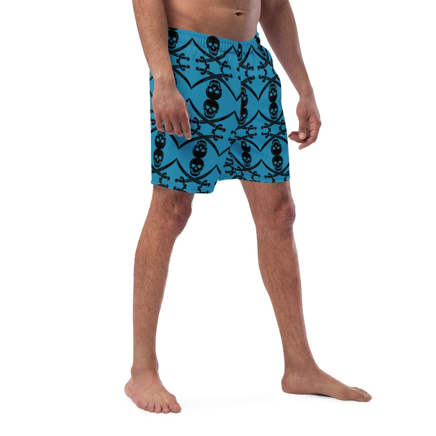 Herren-Badehosen N°5 in Blau mit Schädel- und Kochen-Design, schnelltrocknend und atmungsaktiv, ideal für Sommeraktivitäten