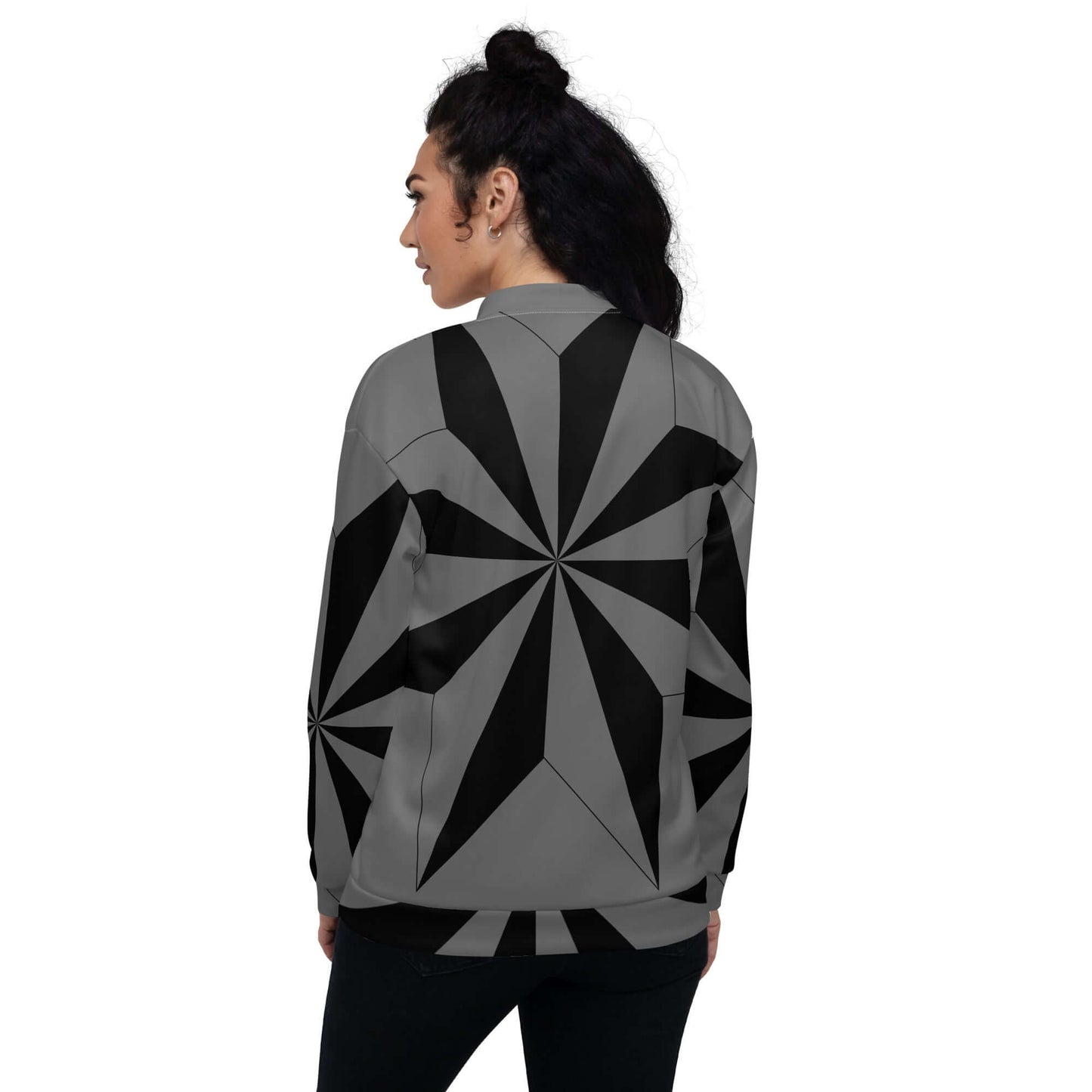Unisex Bomberjacke N°41 with geometric design, back view on model