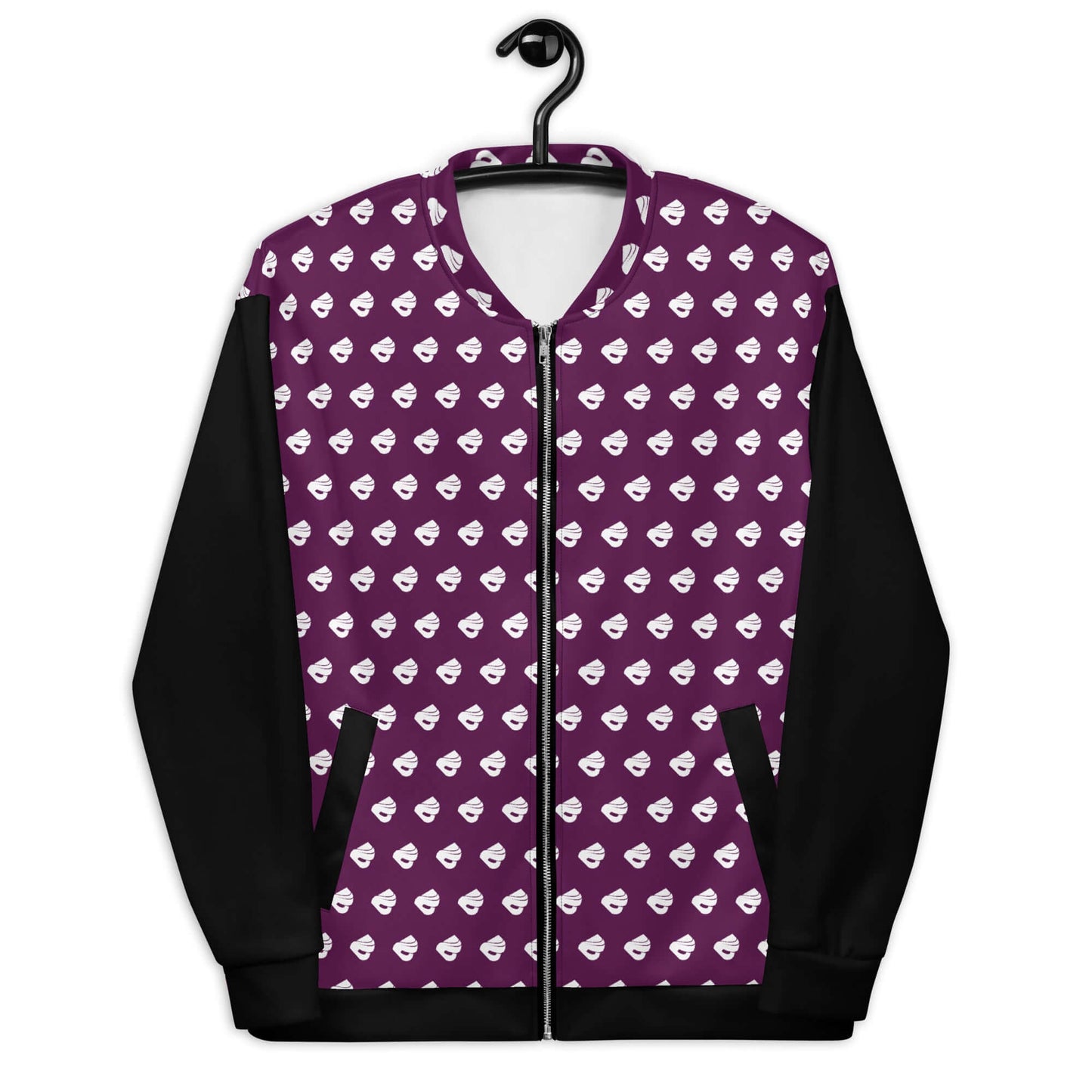 Unisex Bomberjacke N°39 with modern purple pattern and fleece lining for stylish outfits.