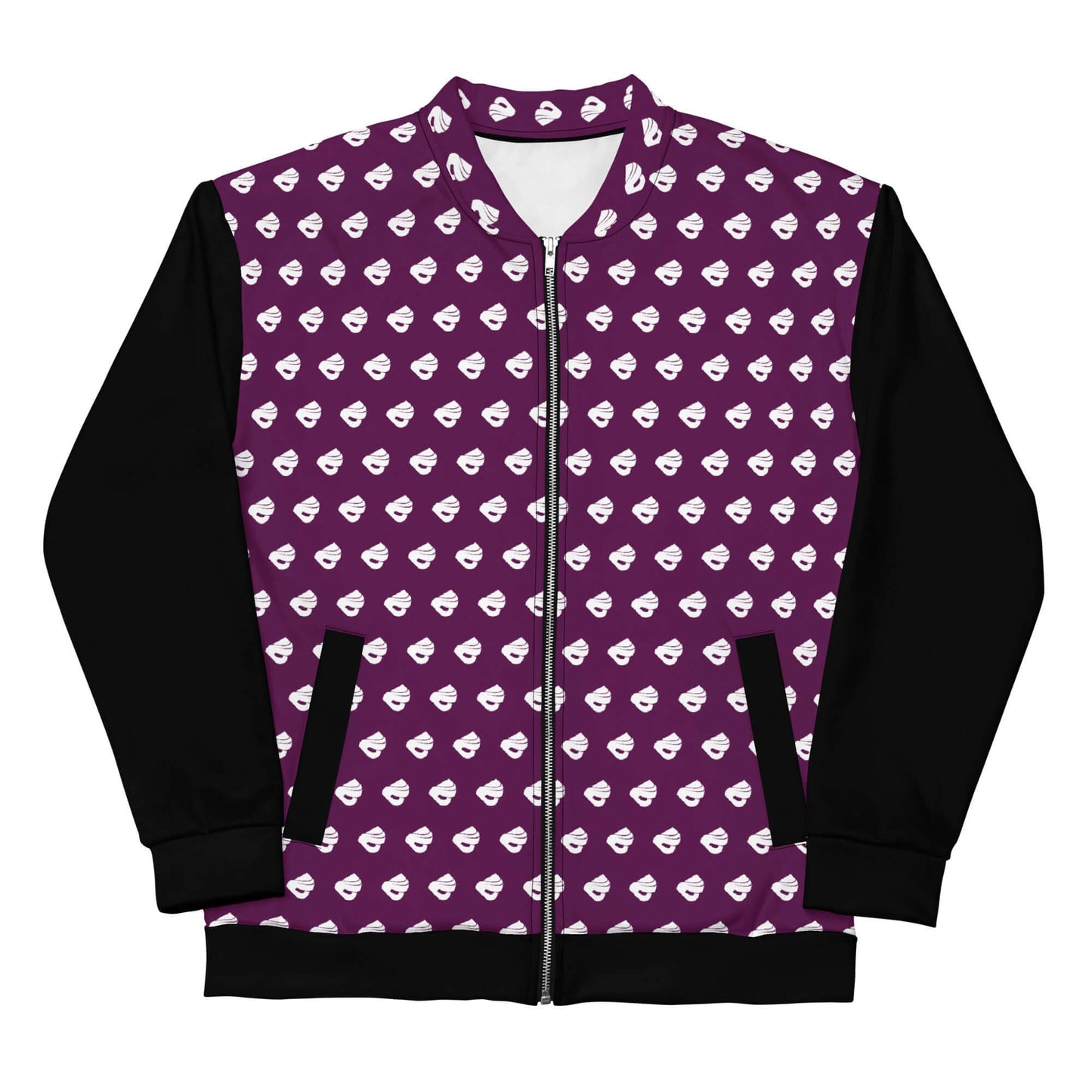 Violette Unisex Bomberjacke N°39 mit stilvollem Muster und lockerer Passform aus 100 % Polyester, perfekt für jedes Outfit.