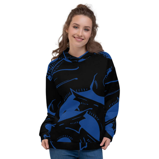 Unisex-Kapuzenpullover N°14 with vibrant print and soft brushed fleece, perfect for cool evenings