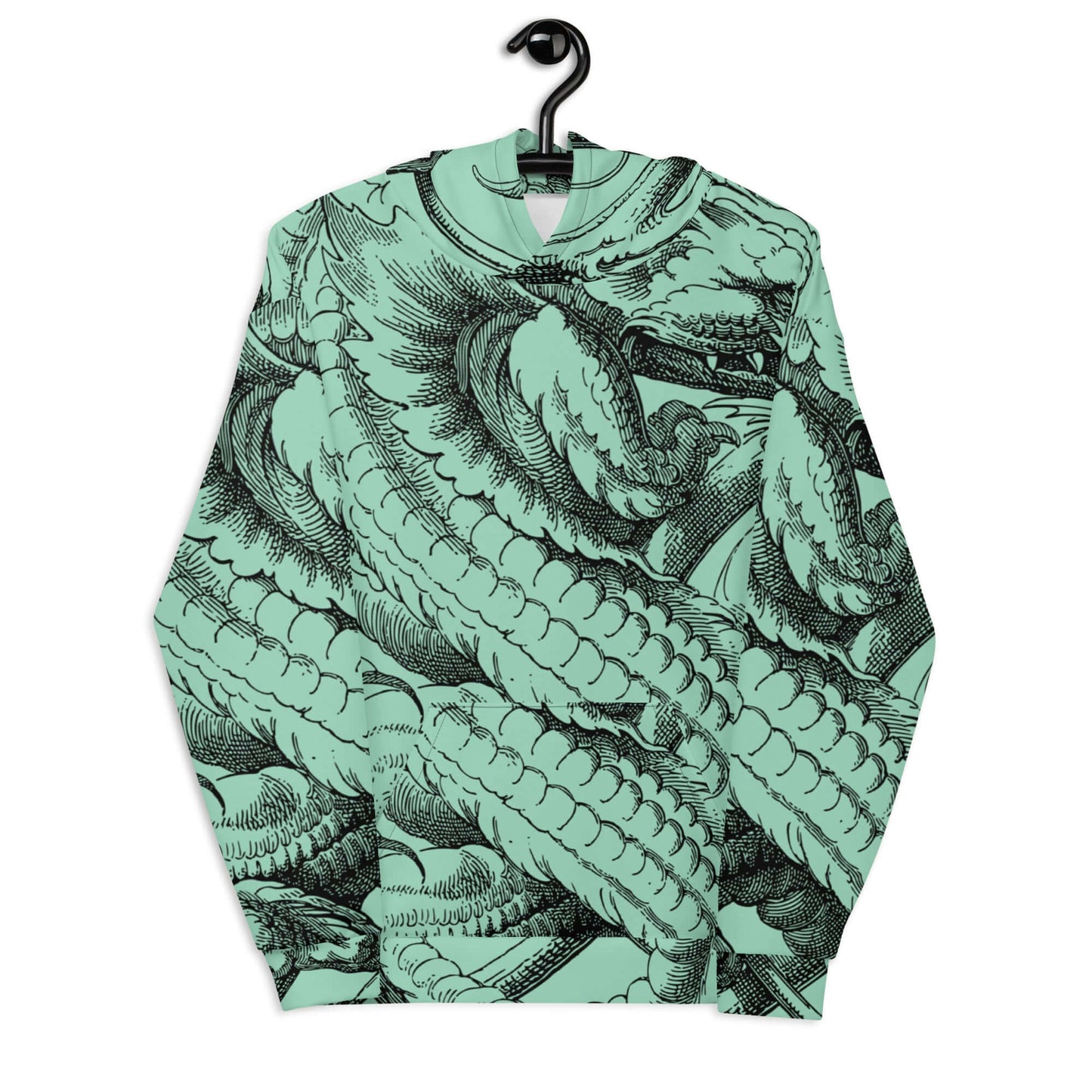 Unisex-Kapuzenpullover N°47 with vibrant print on soft fabric, offering comfort with a loose fit, perfect for cool evenings.
