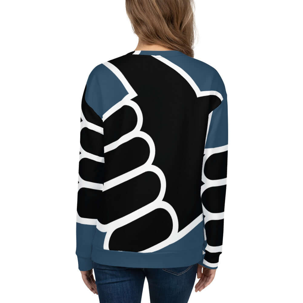 Unisex-Pullover N°6 mit einzigartigem, komplett bedrucktem Design und Baumwoll-Feeling, Rückenansicht