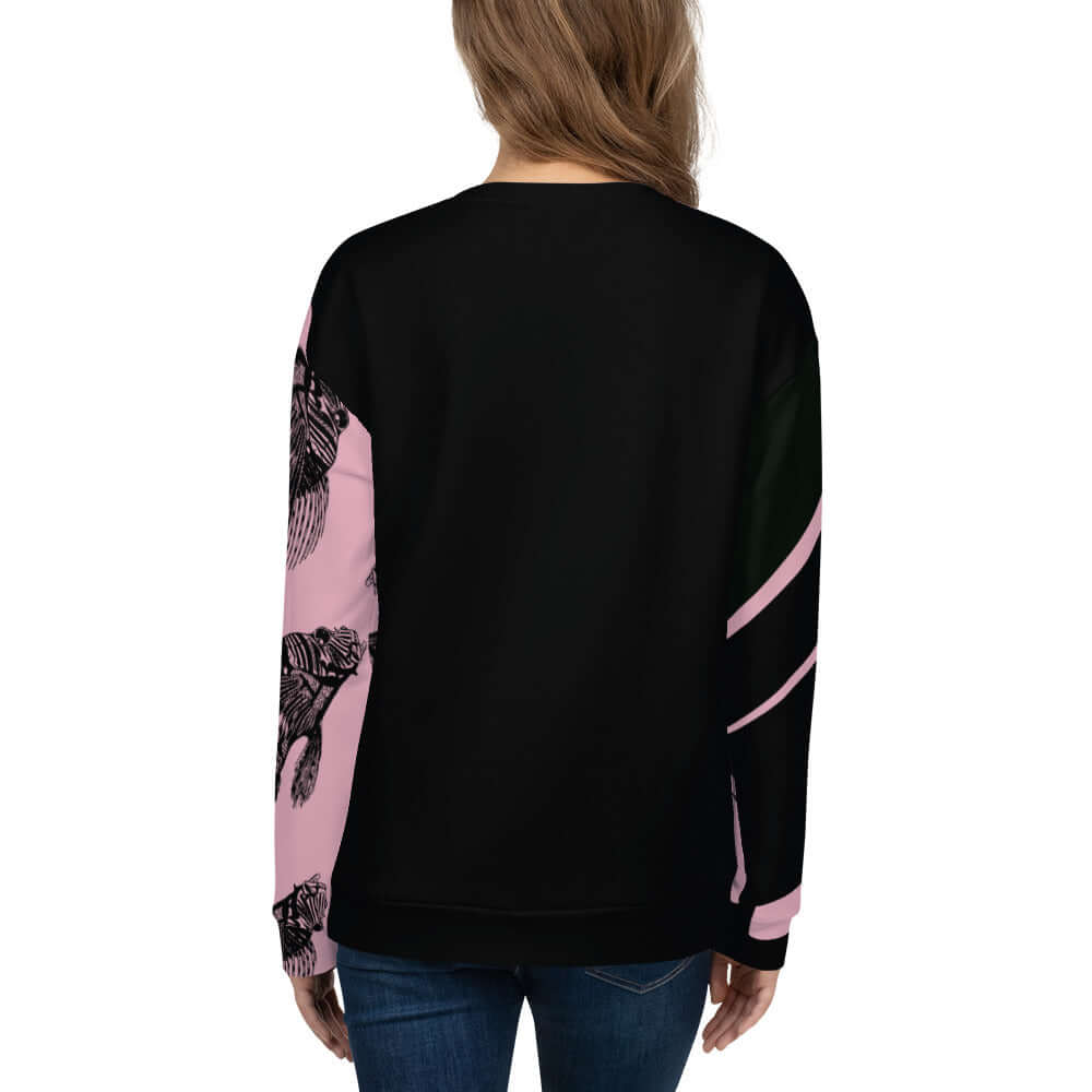 Back view of Unisex-Pullover N°12, featuring unique graphic design and soft fleece material, ideal for stylish comfort.