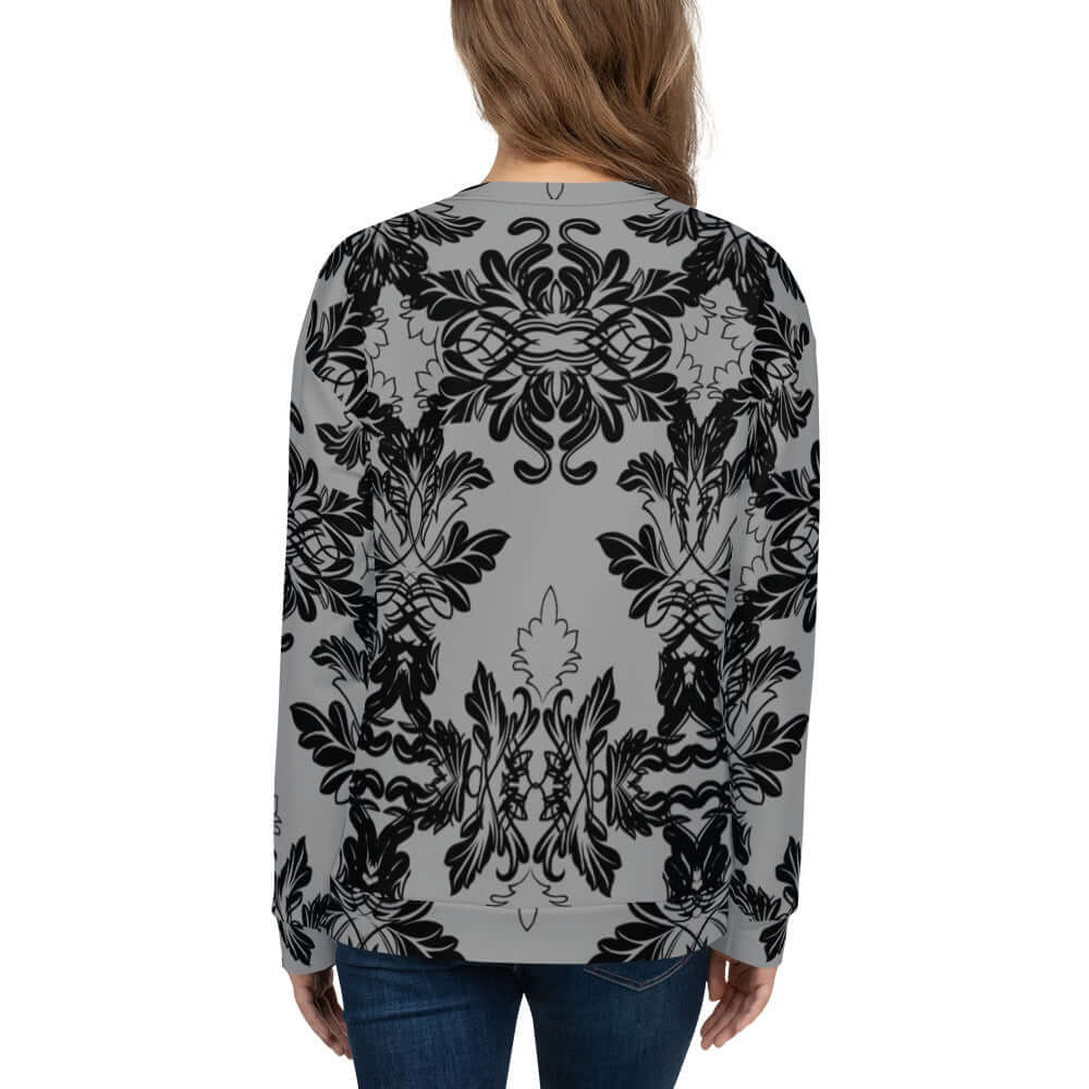 Unisex-Pullover N°28 with intricate black pattern, featuring durable material and a comfortable fit, perfect for any wardrobe.