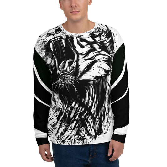 Unisex Sweatshirt N°0 with unique all-over print, cotton-feel face, brushed fleece inside, and durable fabric.