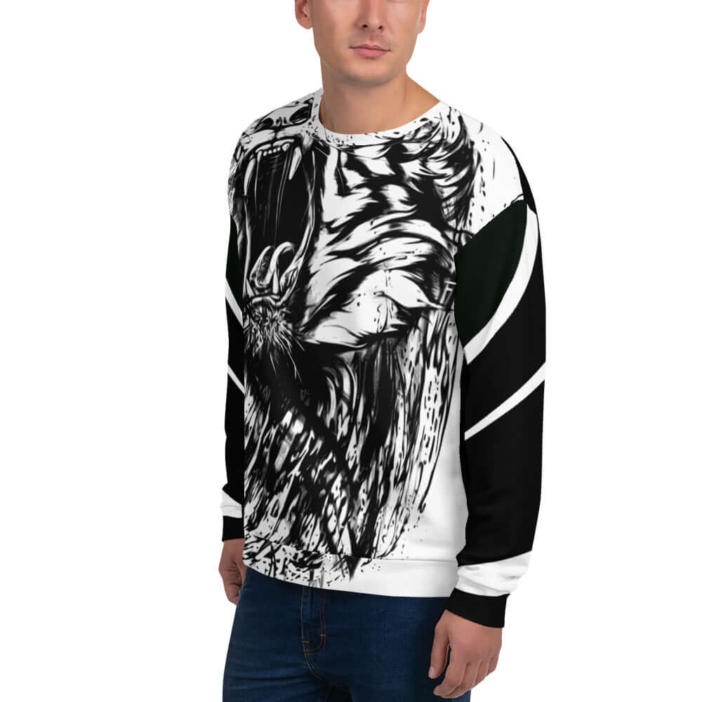 Unisex Sweatshirt N°0 with unique graphic design, featuring soft cotton-feel face and brushed fleece interior.