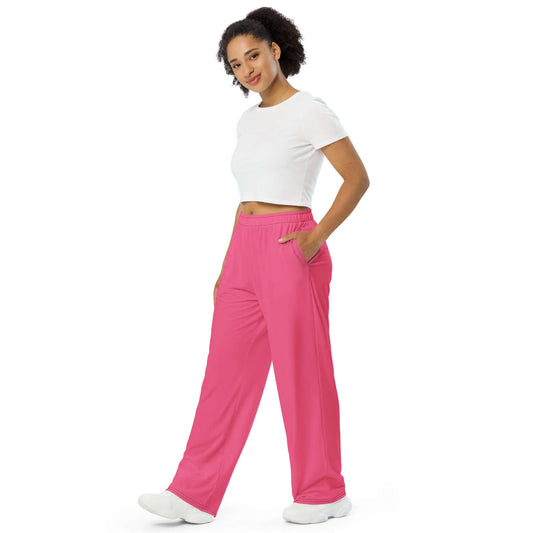 Unisex-Hose mit weiten Beinen und Allover-Druck N°2, rosa, praktische Seitentaschen, elastischer Bund, bequeme Pyjama-Alternative