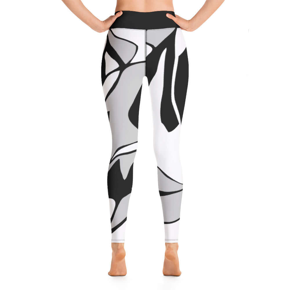 Yoga-Leggings N°21 featuring abstract black and white design with a high waistband, showcasing four-way stretch and soft, comfortable fabric.