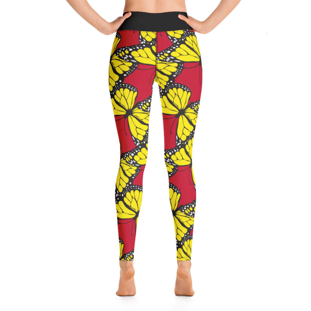 Back view of colorful butterfly print Yoga-Leggings N°27 with high waist, showing four-way stretch material.