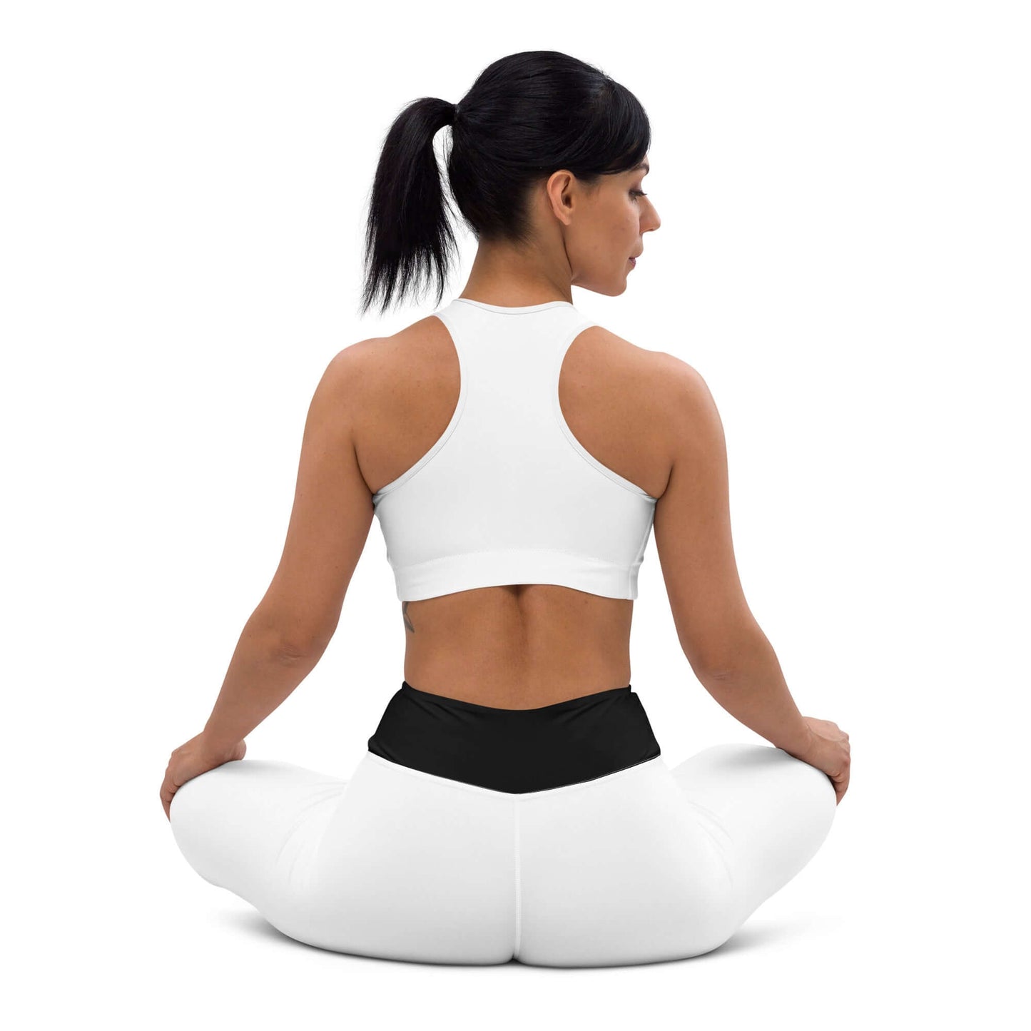 Woman meditating in Yoga-Leggings N°44, showcasing soft, stretchy, and comfortable fit, emphasizing versatile four-way stretch material.