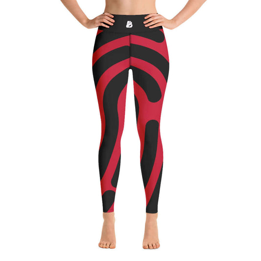 Yoga-Leggings N°2 in red and black design, super soft, stretchy, high-waisted, suitable for comfortable and flexible yoga practices.