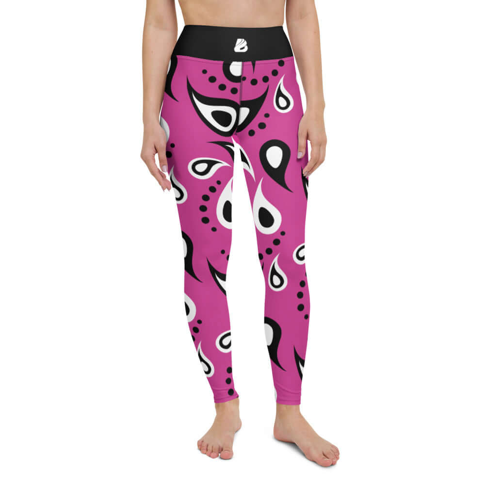 Yoga-Leggings N°18 in vibrant pink and black design, showcasing four-way stretch fabric for ultimate comfort and style.