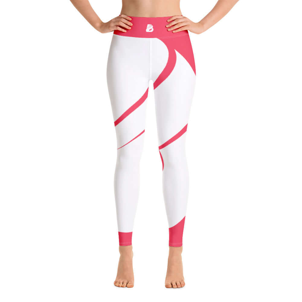 Yoga-Leggings N°40 in pink and white with a high waistband and four-way stretch, crafted from soft microfibre fabric for comfort.
