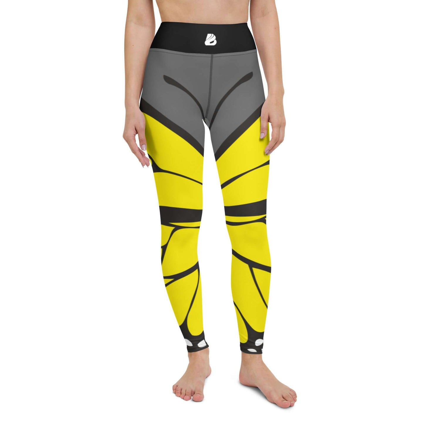 Yoga-Leggings N°41 in vibrant yellow and black pattern with high waist and four-way stretch for comfort and flexibility.