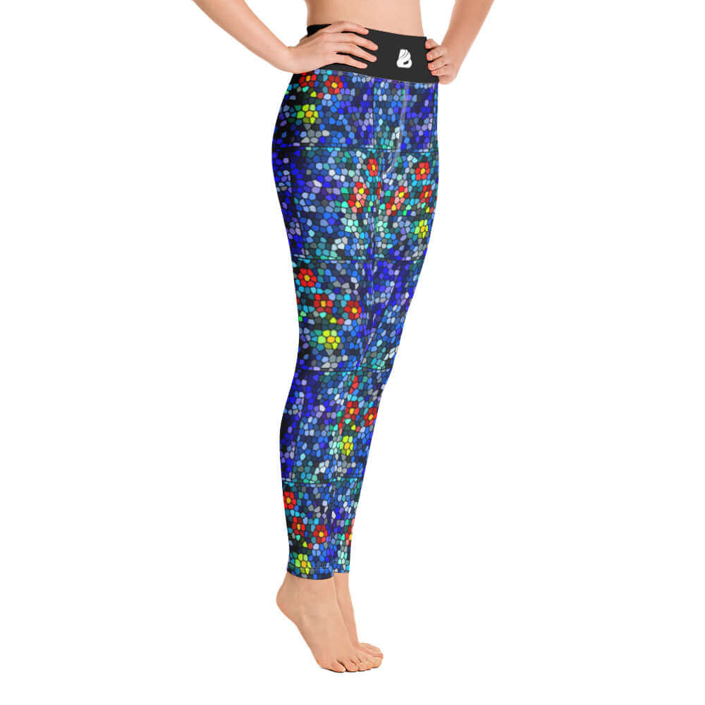 Yoga-Leggings N°14 with colorful mosaic print, super soft and stretchy fabric, featuring a comfortable high waistband.