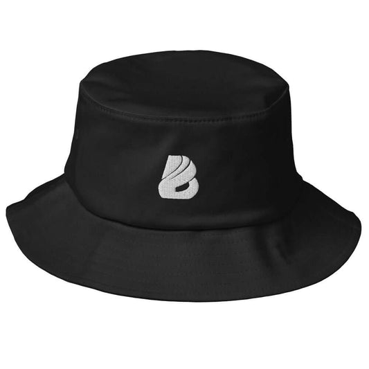 Old School-Fischerhut N°0 in black, vintage-style bucket hat with embroidered logo, ideal for fishing and hiking.