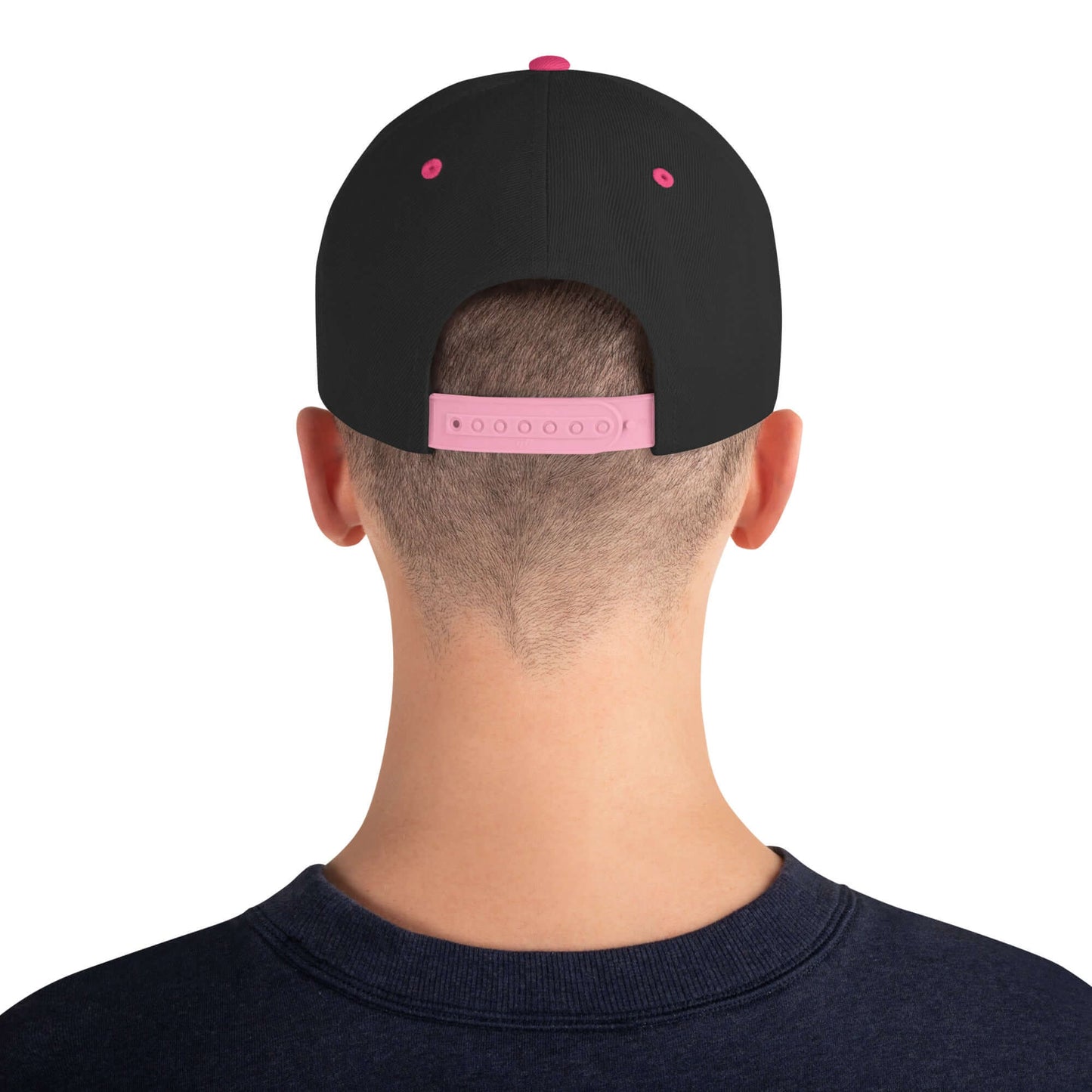Back view of Snapback-Cap N°5 with pink snap closure, classic fit, and high-profile design.