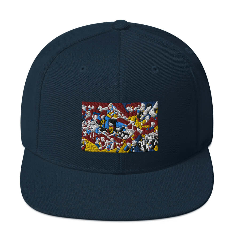 Snapback-Cap N°4 with colorful design, classic fit, flat brim; structured 6-panel high-profile. Adjustable snap for universal fit.