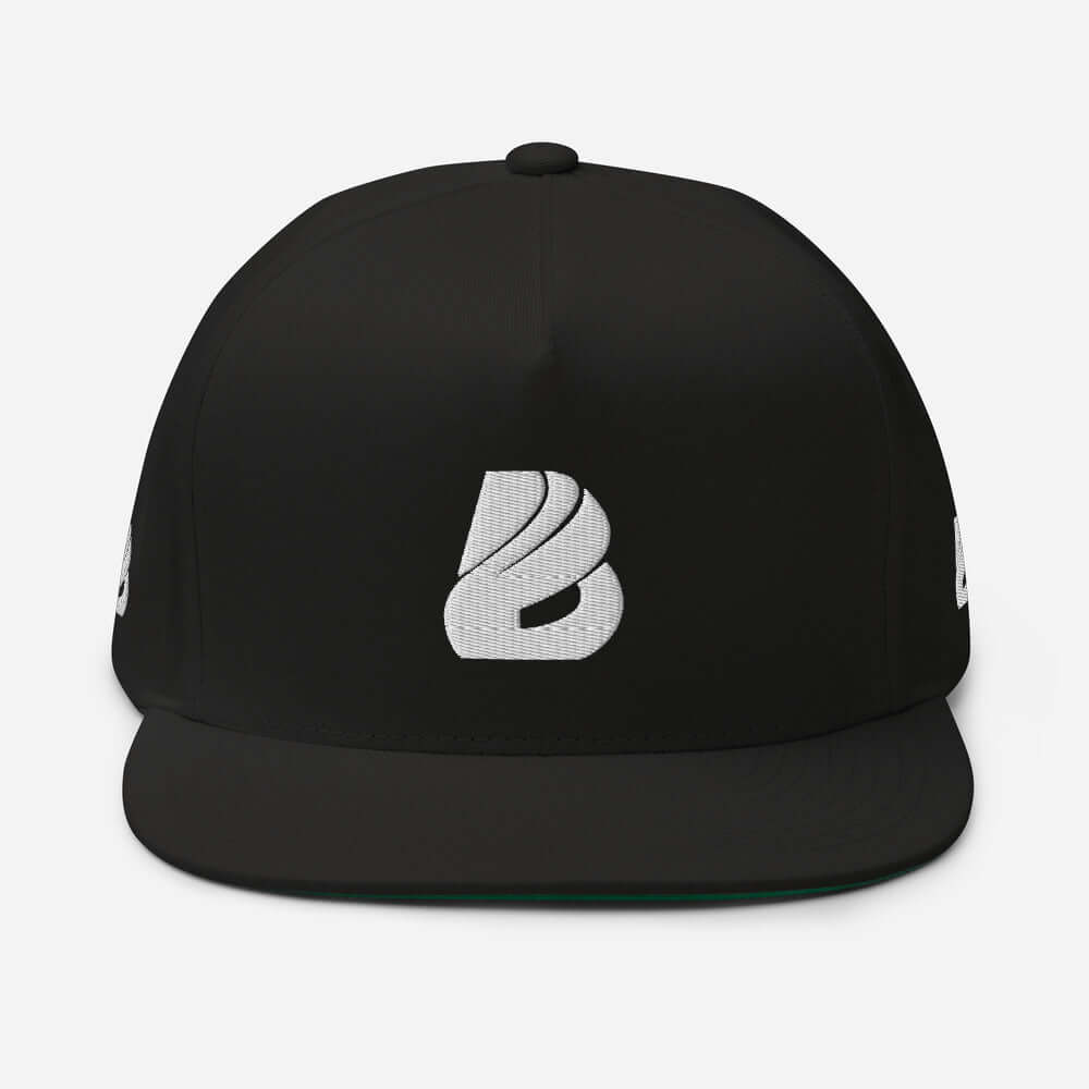 Black Flat Bill-Cap N°0 with structured 5-panel design and green undervisor