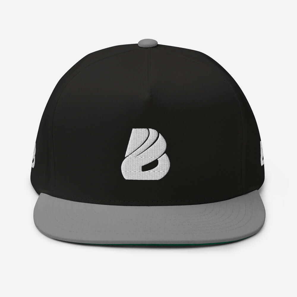 Flat Bill-Cap N°0 with green undervisor and snapback closure, 100% cotton corduroy, high-profile black and gray design.