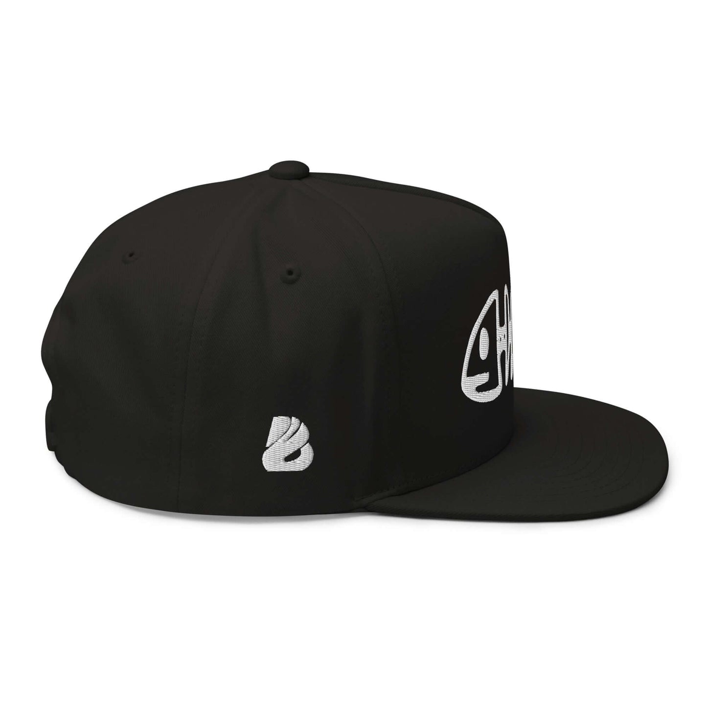 Flat Bill-Cap N°3 black cap with structured 5-panel design, green under visor, and snapback closure, made of 100% cotton corduroy.